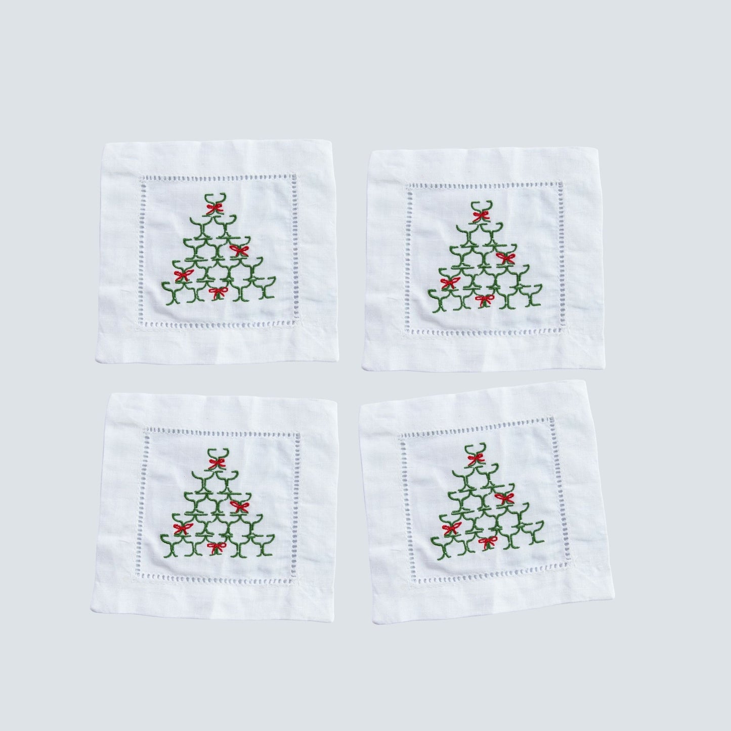 Champagne Tower Embroidered Linen Cocktail Napkins — Set of 4