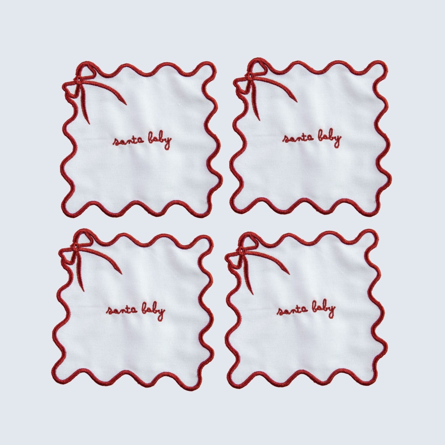 Santa Baby Embroidered Linen Cocktail Napkins — Set of 4