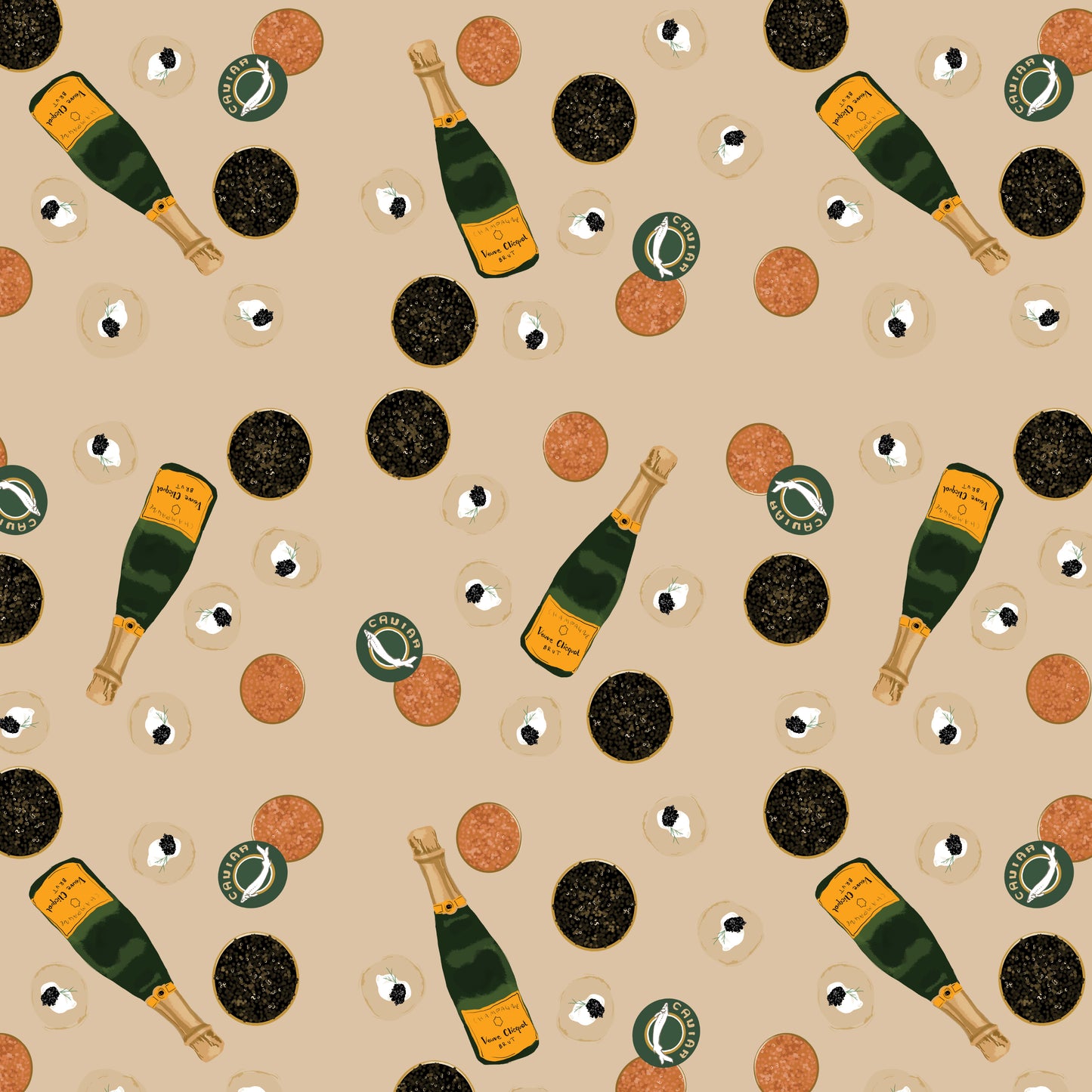 Champagne & Caviar Gift Wrap Roll — Luxe Celebration Wrapping Paper