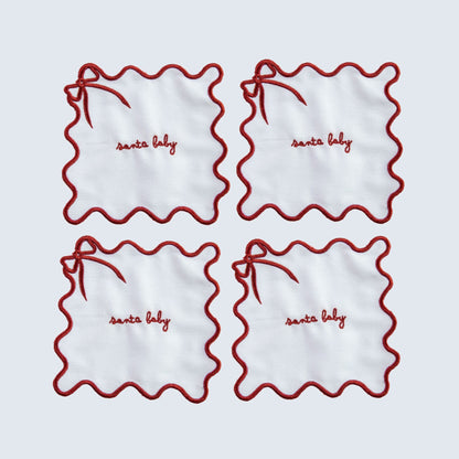 Santa Baby Embroidered Linen Cocktail Napkins — Set of 4