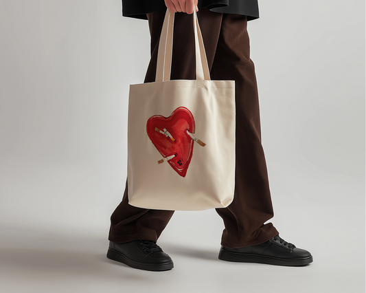 Heart Ashtray Canvas Tote Bag — Reusable Market & Book Tote