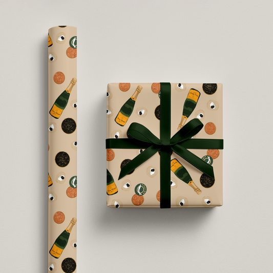 Champagne & Caviar Gift Wrap Roll — Luxe Celebration Wrapping Paper