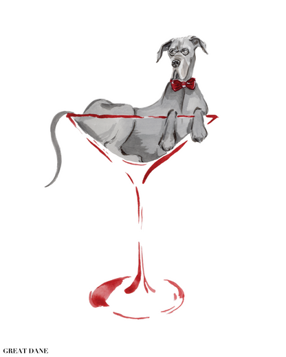 Puptini & Kittytini Martini Portrait Print | Pet Illustration Art Print