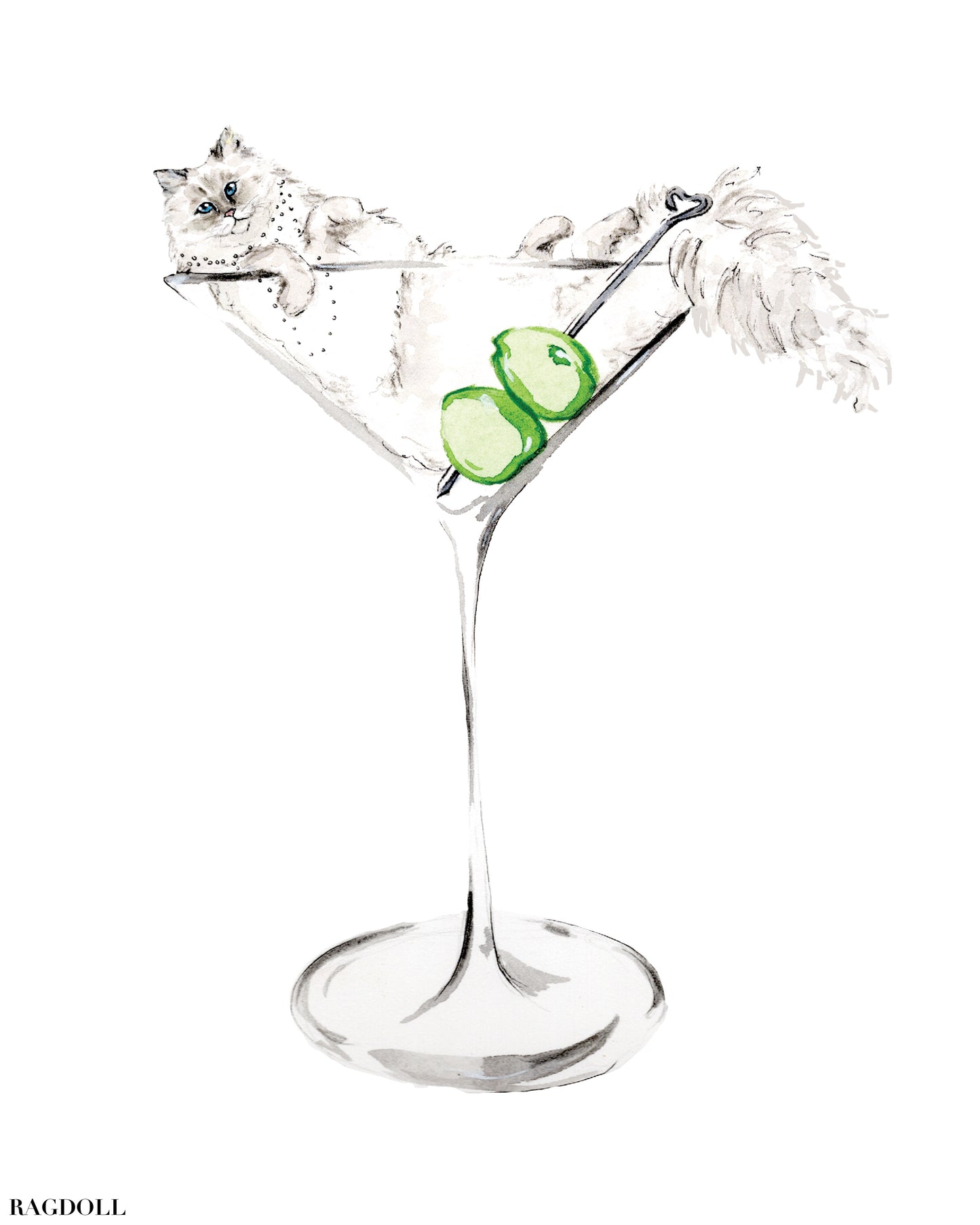 Puptini & Kittytini Martini Portrait Print | Pet Illustration Art Print