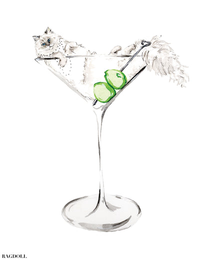 Puptini & Kittytini Martini Portrait Print | Pet Illustration Art Print