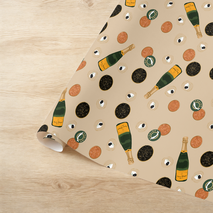 Champagne & Caviar Gift Wrap Roll — Luxe Celebration Wrapping Paper